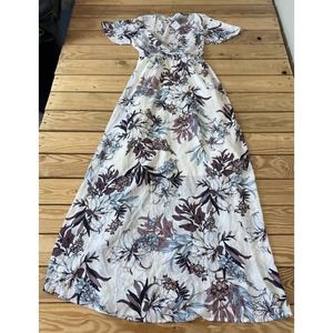 NWT Pink + Sophie Floral Flutter Sleeve Maxi Dress Small Surplice Neck $62.50